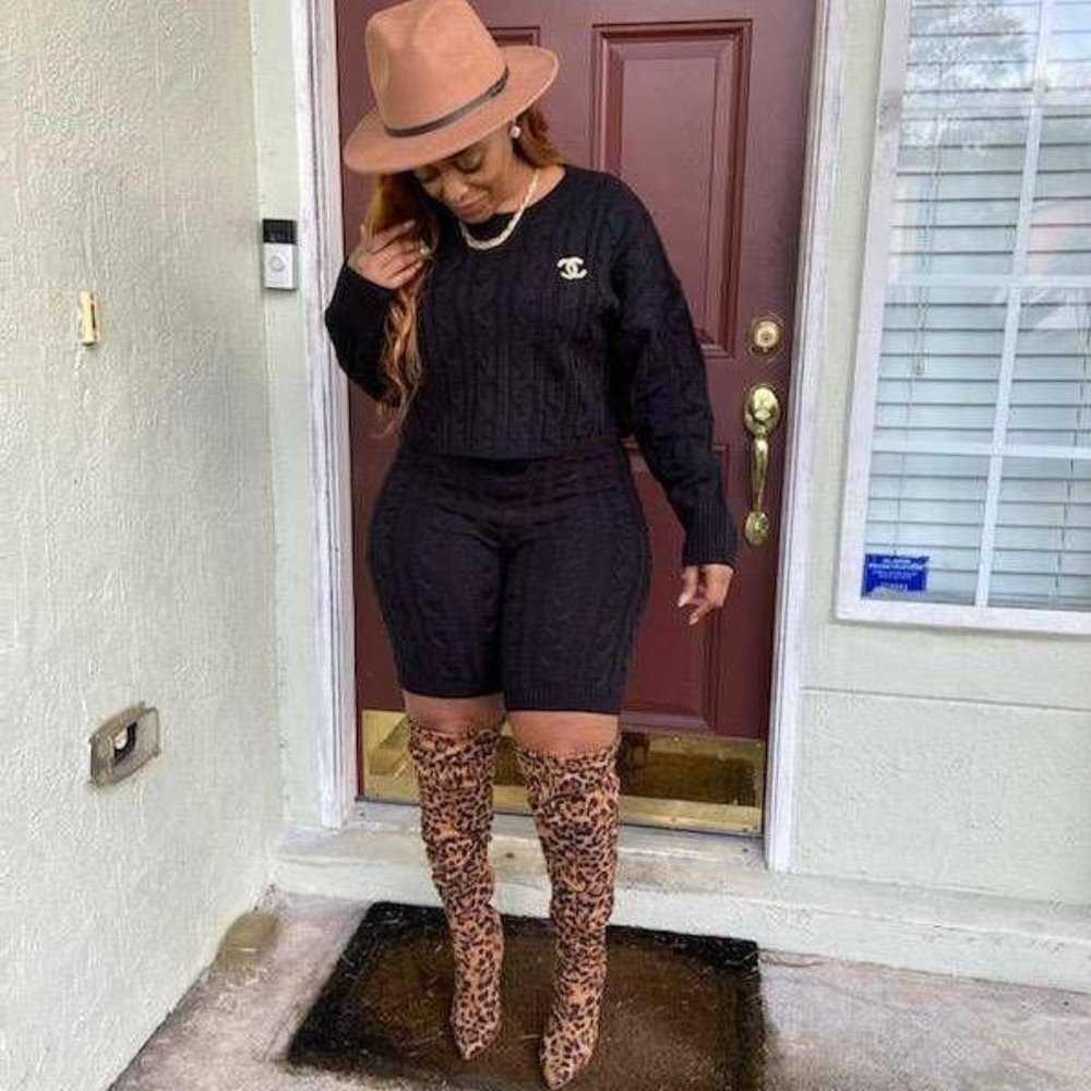 Cable Knit Crop Top Short Set
